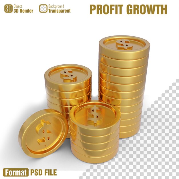 PSD a stack of gold coins with the words profit growth on it.