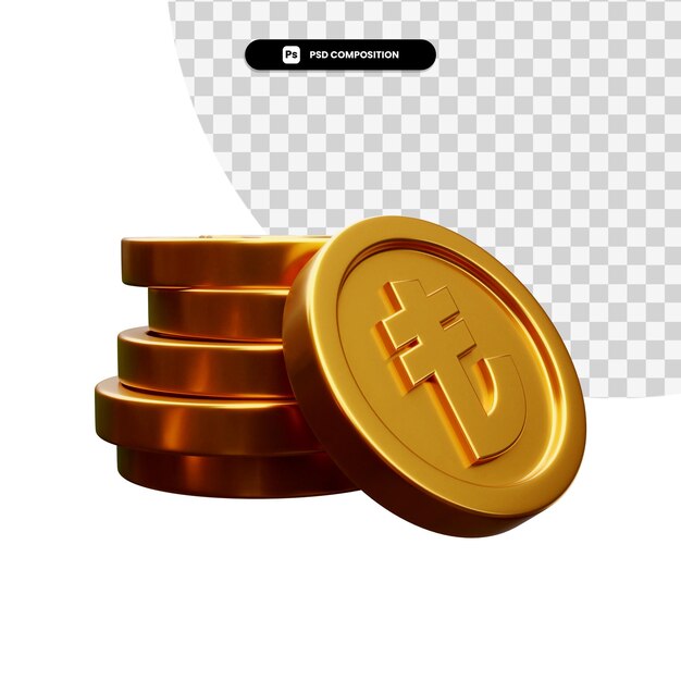 Stack of golden coins in 3d rendering isolated