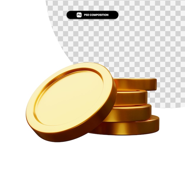 Stack of golden coins in 3d rendering isolated