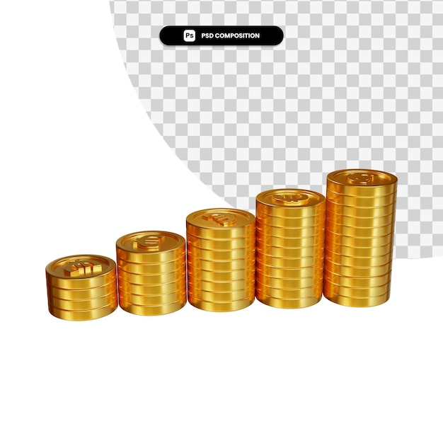 Pila di monete d'oro nella rappresentazione 3d isolata