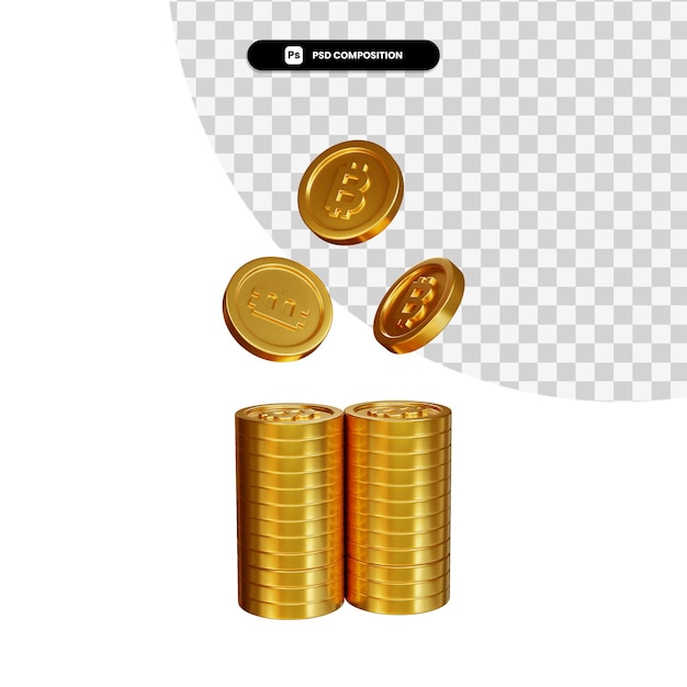 Stack of golden coins in 3d rendering isolated