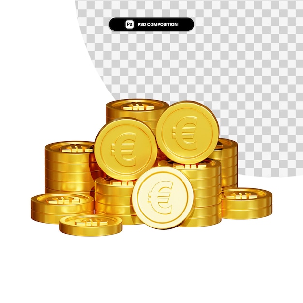 Stack of golden coins in 3d rendering isolated