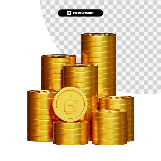 Stack of golden coins in 3d rendering isolated