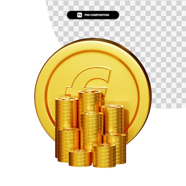 Stack of golden coins in 3d rendering isolated