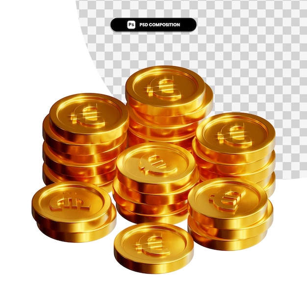 PSD stack of golden coins in 3d rendering isolated