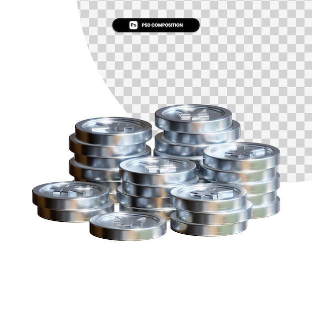 Stack of golden coins in 3d rendering isolated