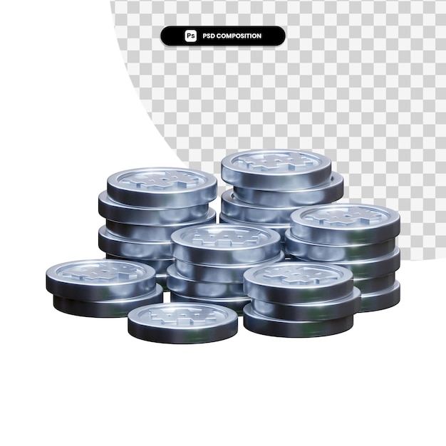 PSD stack of golden coins in 3d rendering isolated