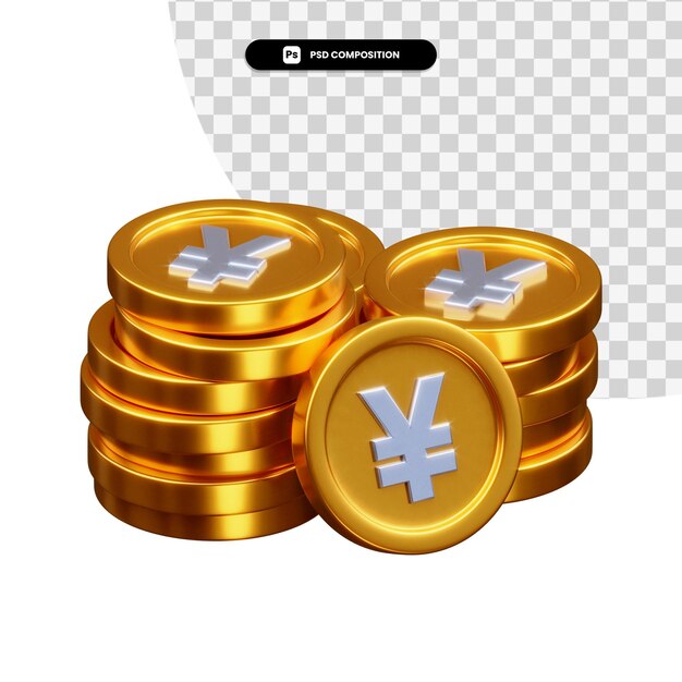 PSD stack of golden coins 3d rendering isolated