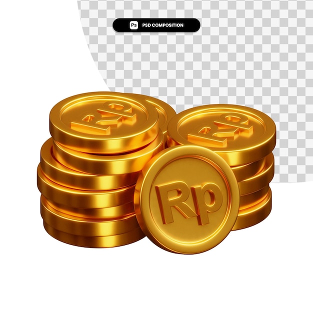 Stack of golden coins 3d rendering isolated