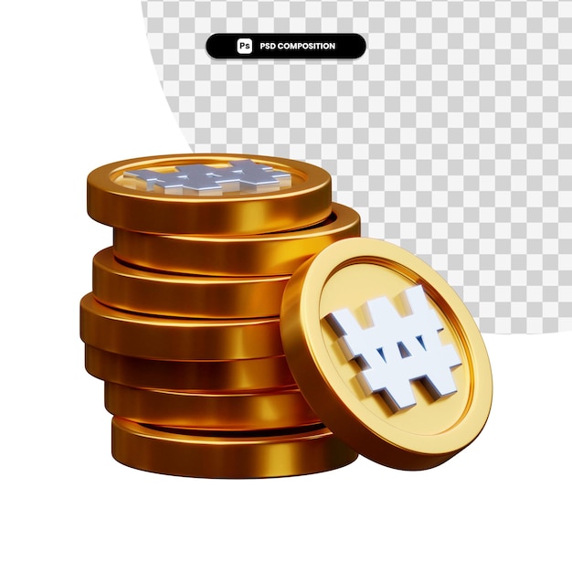 Stack of golden coins in 3d rendering isolated