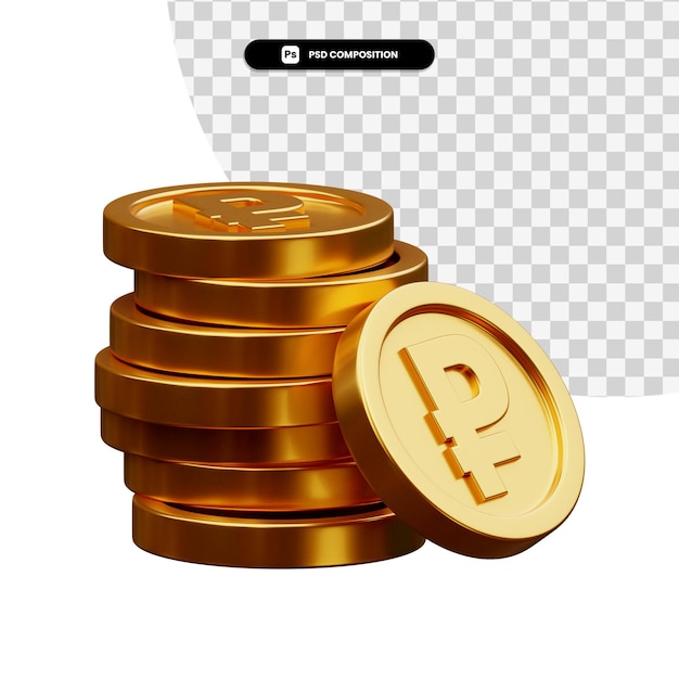 Stack of golden coins in 3d rendering isolated