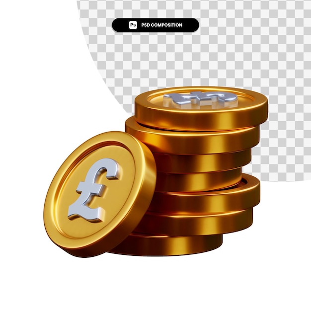 Stack of golden coins in 3d rendering isolated