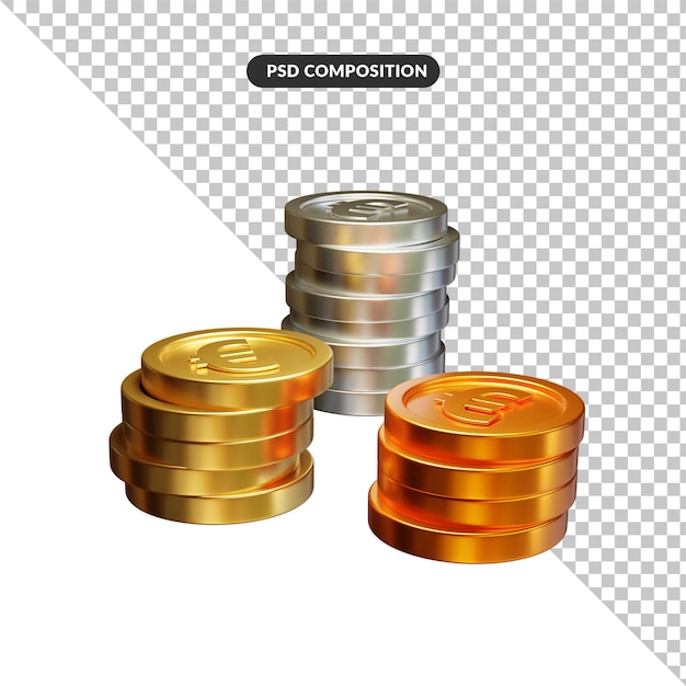 Stack of golden coins in 3d rendering