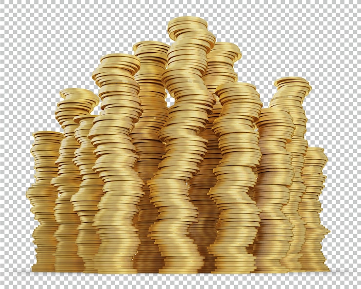 黄金のコインのスタックは、3Dレンダリングを分離しました