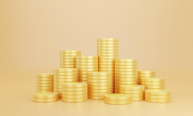 Stack of golden coins on yellow background