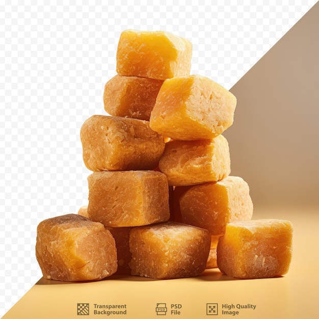 A stack of honey cubes with a background of a screen that says 