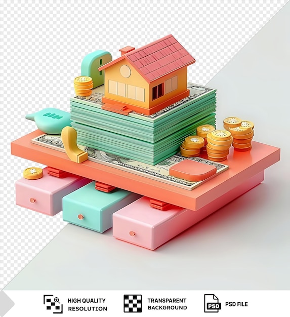 PSD stack of money and a house on a scale mockup png