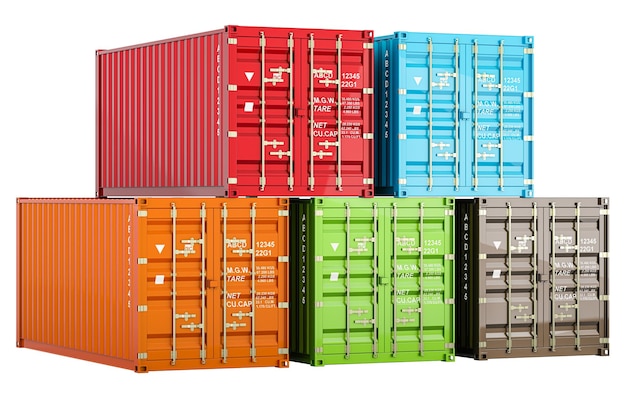 Stack of cargo containers 3D rendering isolated on transparent background
