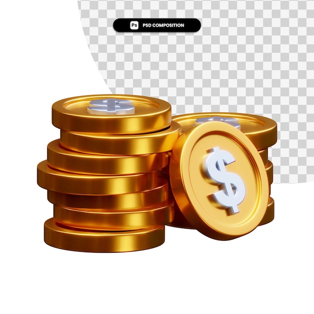 Stack of golden coins 3d rendering isolated