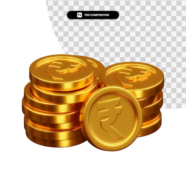 PSD Стек золотых монет 3d-рендеринга изолированные