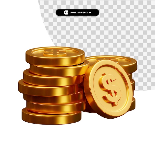 Стек золотых монет 3d-рендеринга изолированные