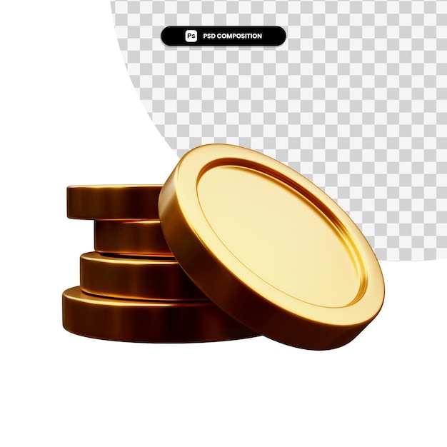 stack of golden coins in 3d rendering isolated