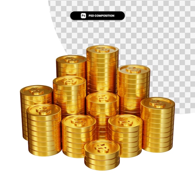stack of golden coins in 3d rendering isolated