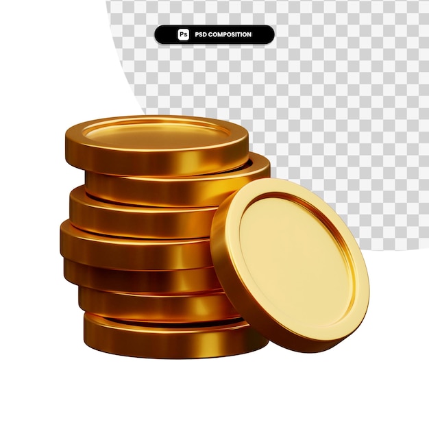 stack of golden coins in 3d rendering isolated