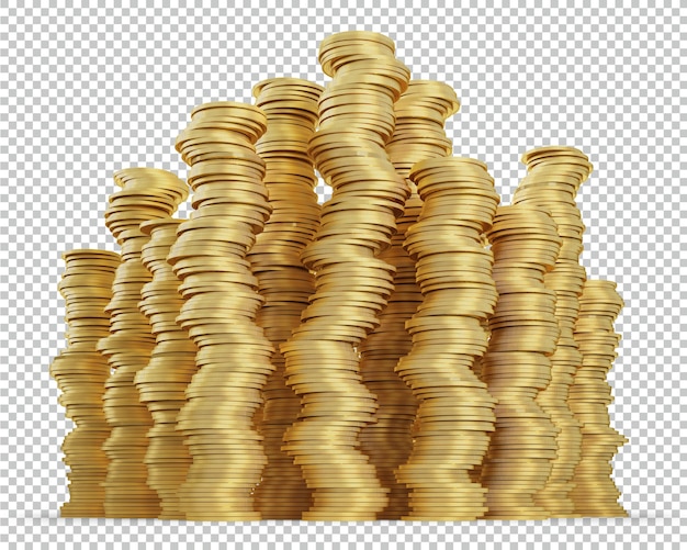 PSD Стек золотых монет изолированных 3d-рендеринга
