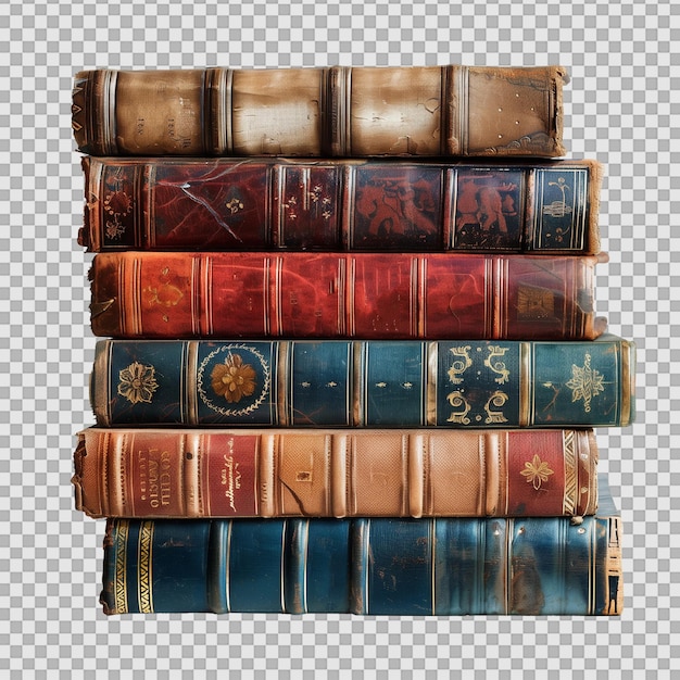 PSD stack of old books on transparent background