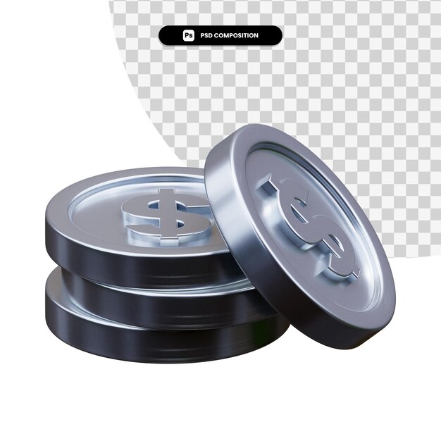 stack of silver coins in 3d rendering isolated