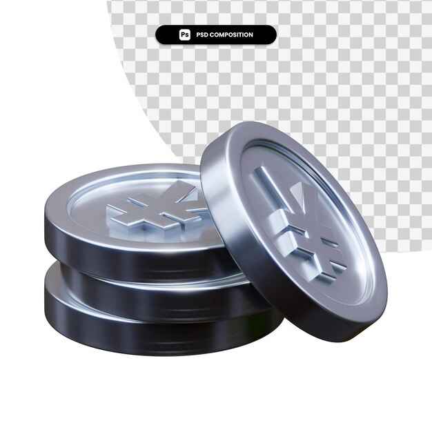 Stack of silver coins in 3d rendering isolated