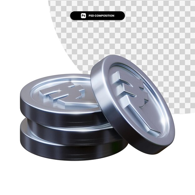 Stack of silver coins in 3d rendering isolated