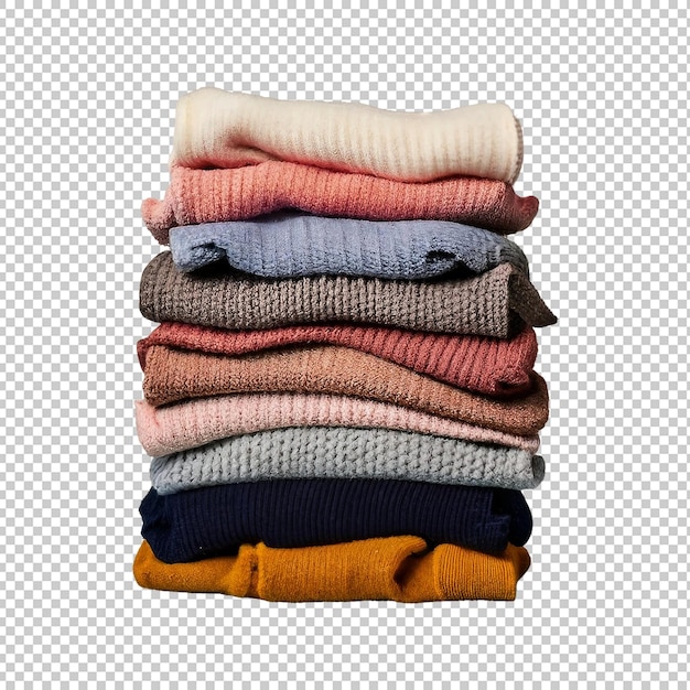 Стопка различных свитеров изолирована на прозрачном фоне генеративный ай
