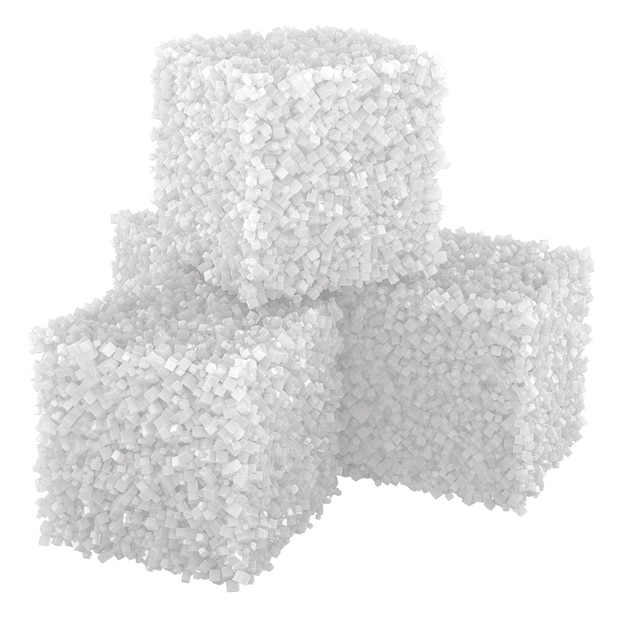 stack of white sugar cubes 3d rendering isolated on transparent background
