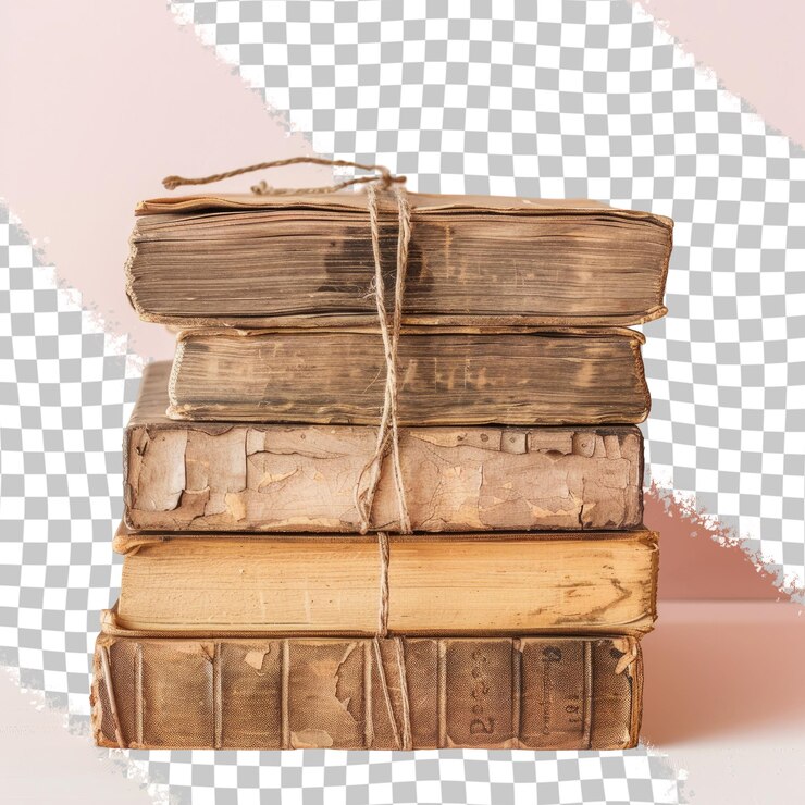 PSD a stack of old books with the word  h  on the top