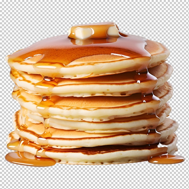 Stack of pancake with honey syrup on isolated transparent background