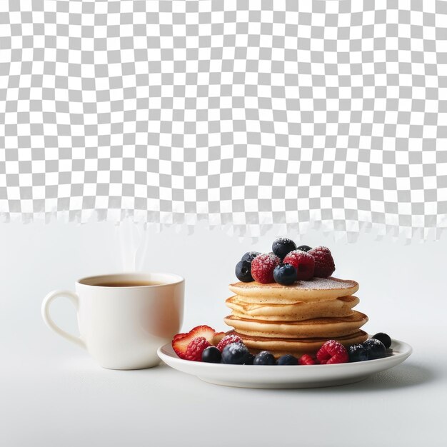 PSD a stack of pancakes with berries and a cup of coffee