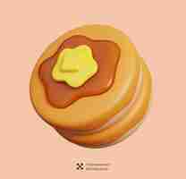 PSD stack of pancakes with maple syrup and piece of butter cute fast food minimal icon isolated 3d