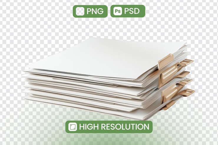 PSD stack of papers secured with gold clips highresolution png and psd downloads for design projects ideal for office business and corporate designs offering clean and professional graphic resources