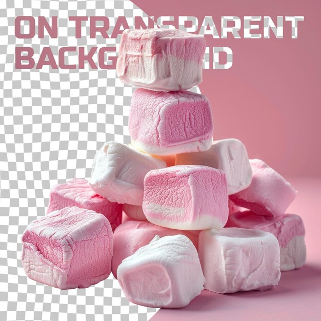 PSD a stack of pink and white marshmallows with a pink background