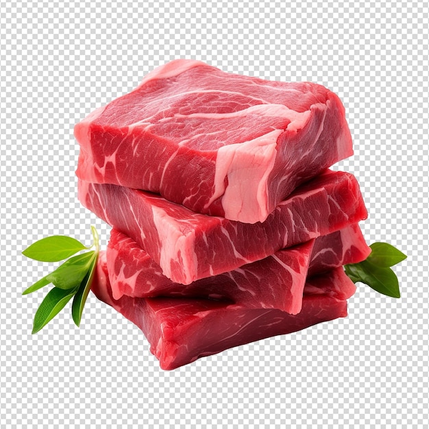 PSD stack of raw beef isolated on transparent background png