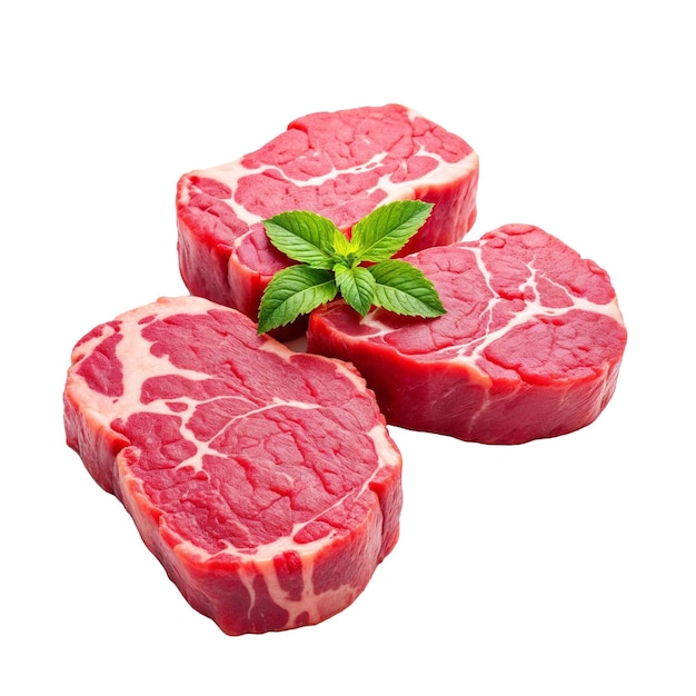 上に薄荷の葉がついた生肉の積み重ね