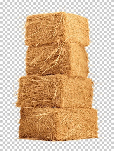 PSD stack of rectangle or square hay bale isolated on transparent background