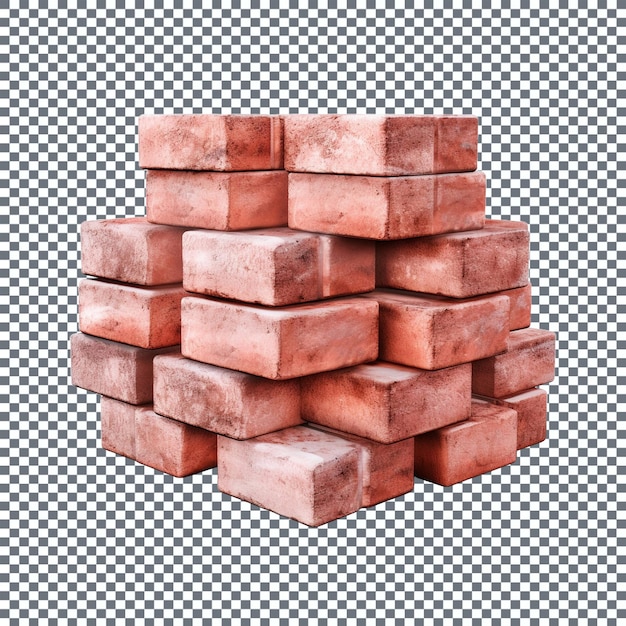 PSD stack of red bricks isolated on transparent background 3d rendering