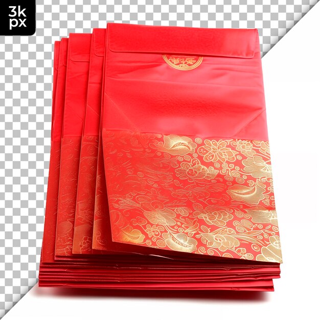 PSD a stack of red and gold paper with a gold design on it