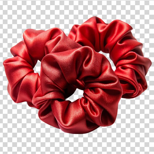 PSD stack of red silk scrunchie isolated on transparent background