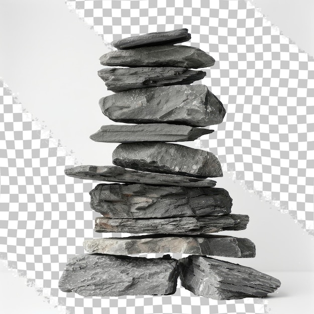 PSD una pila di rocce con uno sfondo bianco con uno sfundo nero e bianco