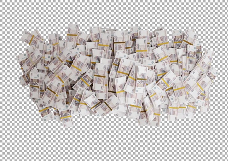 PSD stack russian cash or banknotes of 500 rusia rubles scattered on a white background isolated psd