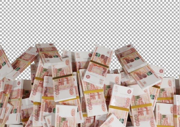 PSD stack russian cash or banknotes of 5000 russia rubles scattered on a white background isolated psd